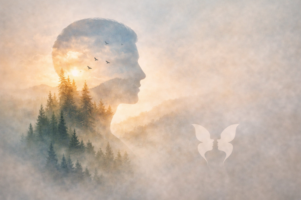 “Human and nature integration representing relational development and psychological wellbeing