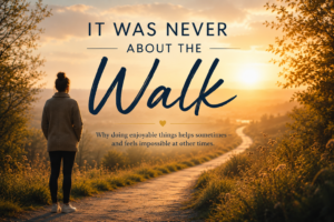 A solitary walking path opening into light, but with a subtle human silhouette paused at the beginning rather than already walking. Emotional tone: possibility, not pressure.