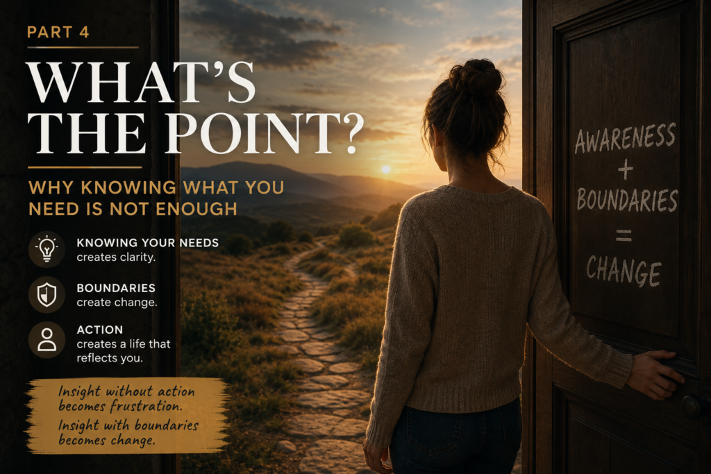 person standing grounded at a threshold, representing the shift from awareness to action through boundaries.